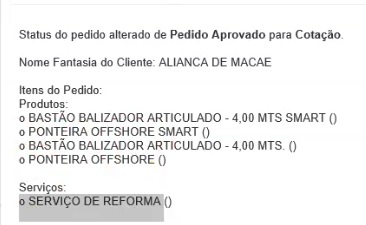 Email alteracao status pedido